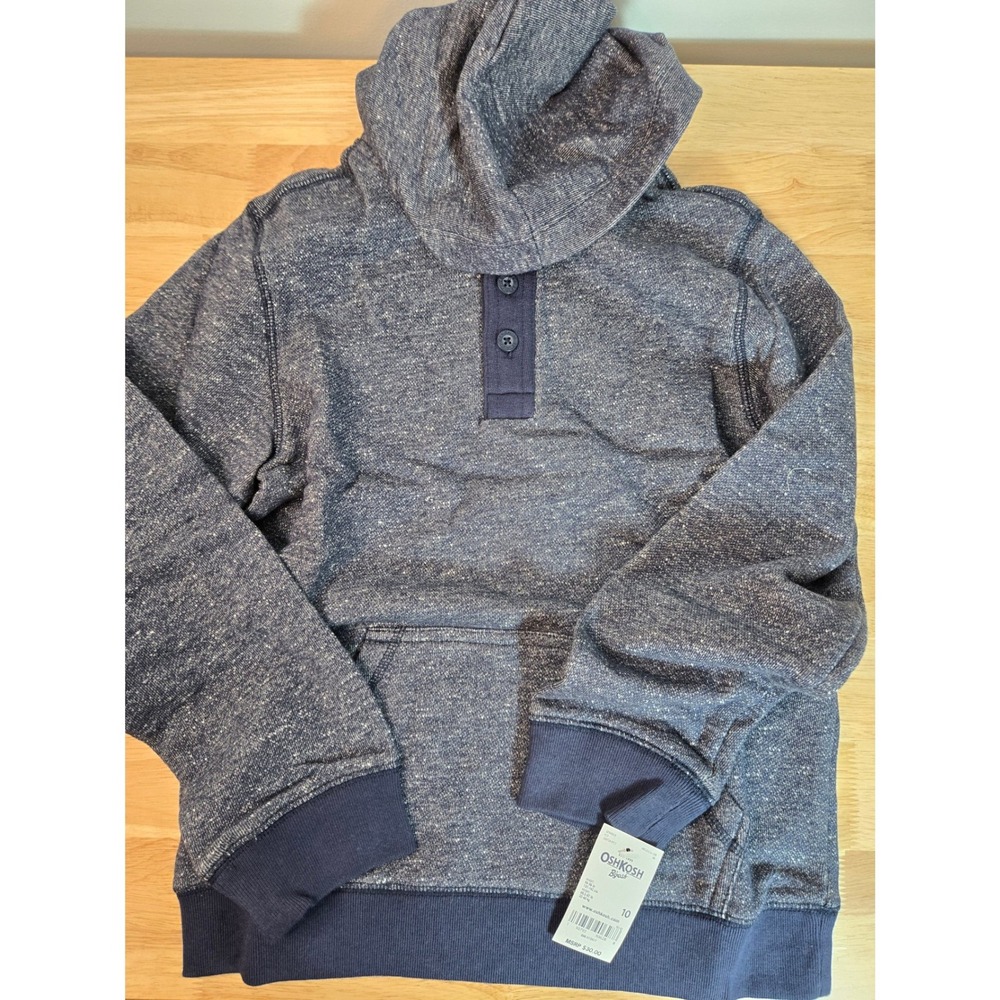 OshKosh Bgosh Boys Navy Blue Marl Henley Hoodie Sweatshirt Size 10 NWT